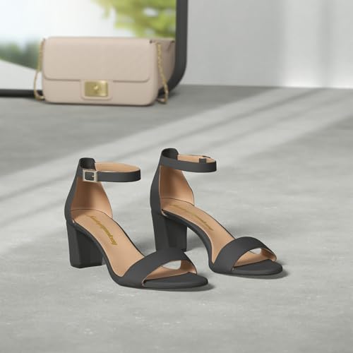 فاني مونكي صندل بكعب عالي مكتنز للنساء، صندل بحزامين مفتوح عند الاصابع وحزام للكاحل، صندل بابزيم باشرطة لحفلات الزفاف، لون اسود، مقاس 40