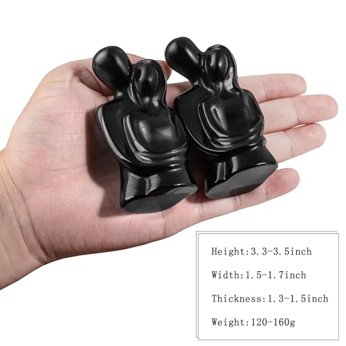 Estatua pareja abrazada tallada en obsidiana negra miniatura 3