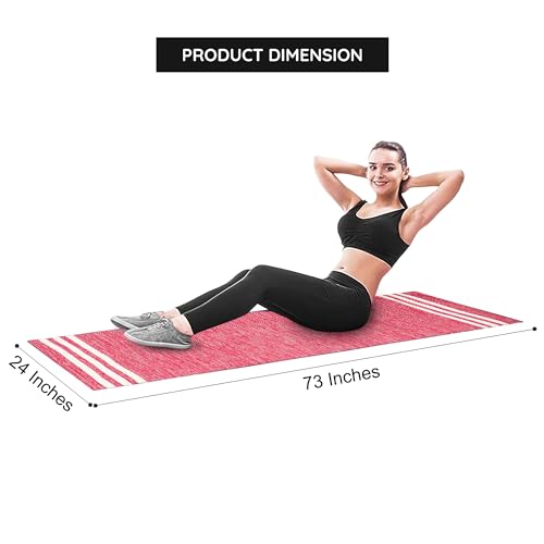 Image of Pure cotton anti-skid, machine wash yoga mat. 73inches x 24inches, 5mm thickness (5mm (Pink))