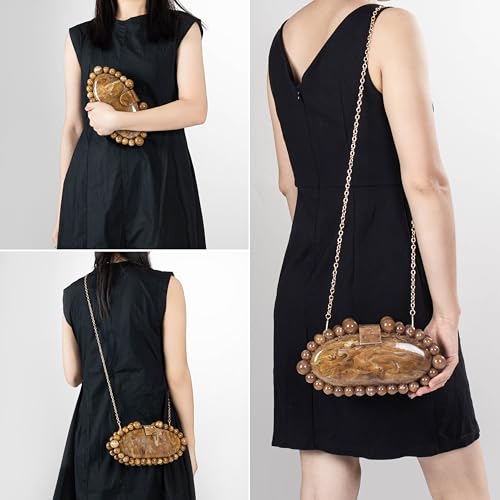 Image of Clutch Bag for Women Oval Beads Purse Wedding Prom Party Marble Texture Acrylic Evening Bag Shoulder Crossbody Bag