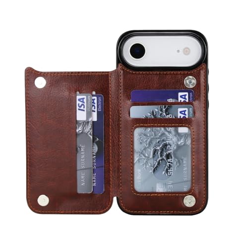 Coque iPhone 17 Air en cuir PU avec porte-carte et fermeture magnétique marron