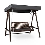 VINGLI Porch Swing with Stand, Wooden Swing & Stand with Canopy, Hanging Swing Chair with Stand for Garden, Patio and Yard (Rustic)
