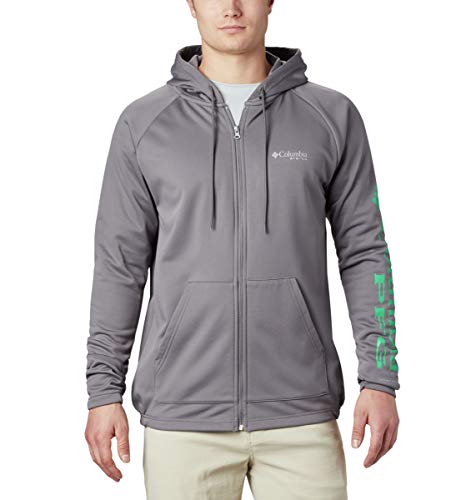 Columbia Men's Terminal Tackle Fleece Full Zip Hoodie, City Grey/Dark Lime Logo, Large
