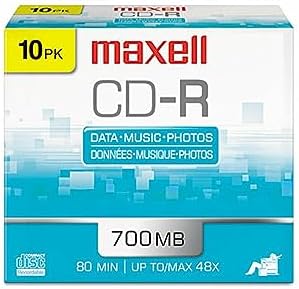 Maxell MAX648210 CD Recordable Media, CD-R, 40x, 700 MB, 10 Pack Slim Jewel Case