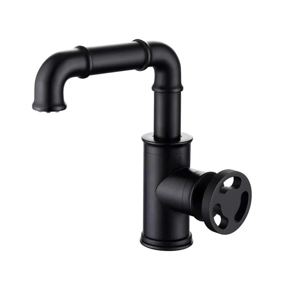 Blyqxs Black Basin Faucets Industrial Style Brass /Gold Bathroom Faucets, Hot And Cold Water Mixer Tap Contemporary Mixer Tap(Black)