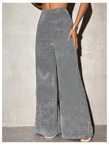 Floerns Women's Glitter High Waisted Wide Leg Pants Party Nightout Palazzo Trousers3