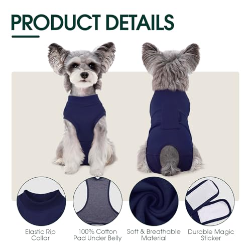 Kuoser Dog Surgery Suit Female Spay, Dog Recovery Suit Male Neuter, Puppy Clothes Onesie for Surgery Anti Licking Abdominal Wounds Pet Surgical Recovery Bodysuit Shirt, Substitute E-Collar & Cone