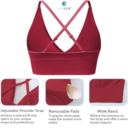Image of Evercute Women's Sports Bras 3 /4 Pack Adjustable Deep V Neck Bras Wireless Spaghetti Strap Criss Cross Padded Low Support Bra