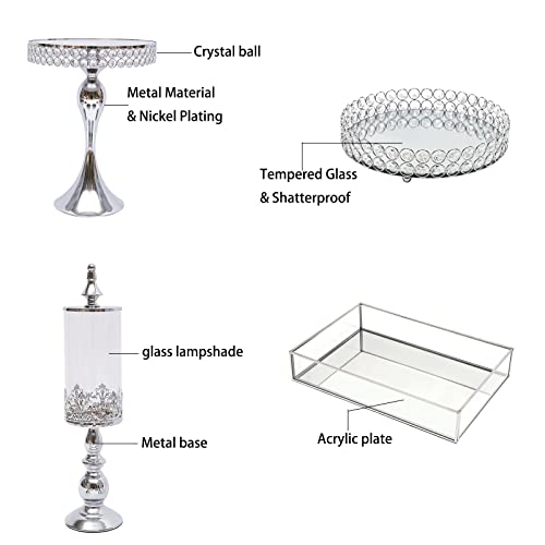 Fichiouy Silver 11 Pcs Crystal Wedding Cake Stand Set, Metal Cupcake Plate Holder Desert Display Tower Wedding Birthday Party Decoration Silver (Silver 11Pcs) #TOP5