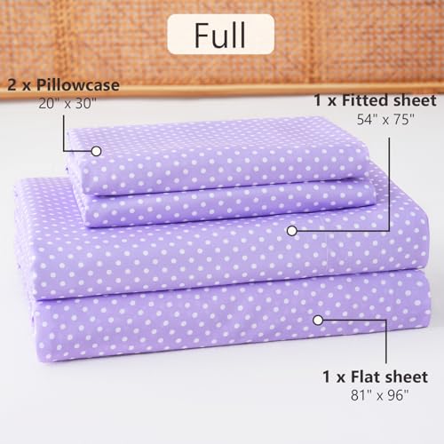 Image of MCO 4Pieces Polka Dot Full Size Sheets Set, Breathable Full Sheet Set with 16 inch Deep Pocket, Ultra-Soft, Oeko-TEX, Modern & Luxury, Brushed Microfiber Bedding Set(Full, Polkadot Purple)