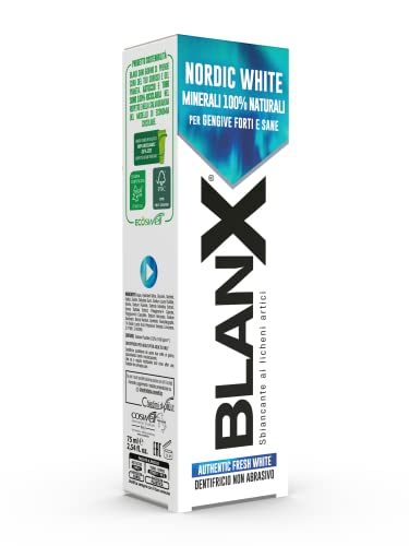 BlanX, NORDIC BLANC Dentifrice Anti Taches, avec Minearls 100% Naturels, Apaisant et Régénérant, Fraîcheur Instantanée, Format 75 ml - Lot de 12