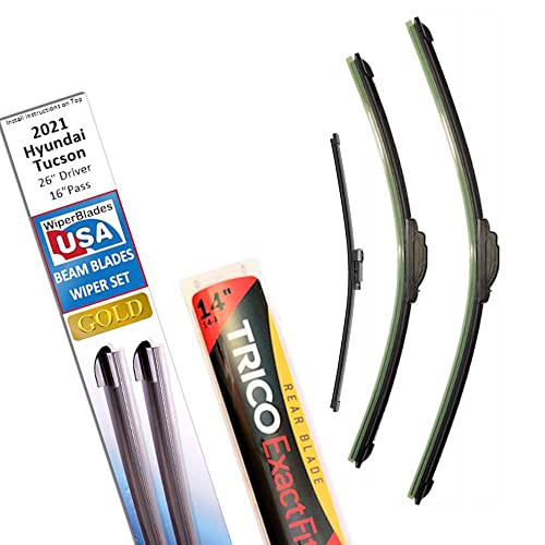 Beam Blade Wipers Replacement Set for 2021 Hyundai Tucson w/Rear
