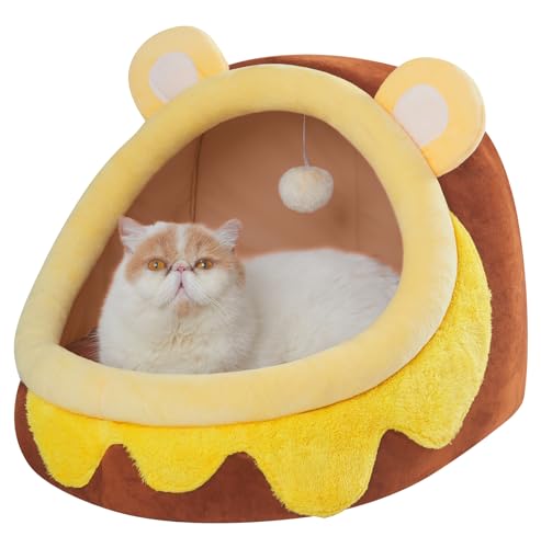 Jiupety Cuccia Chiusa Gatto, Simpatica Cuccia Gatto Morbida Interno, Cuccia per Gatti da Interno adatte a Molti Gatti e Cani di Piccola Taglia, Cucce per Gatti da, Orso Honey Pot, L