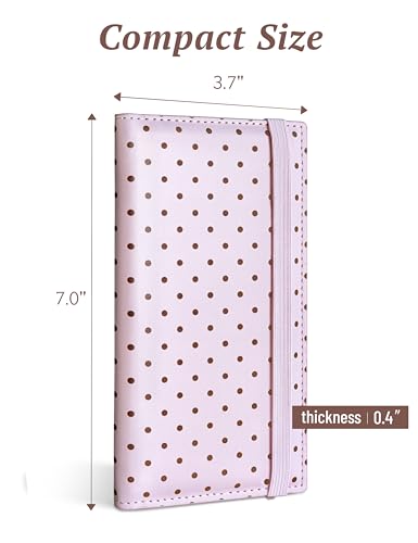 Image of Yarnic Checkbook Cover for Personal Checkbook Holder Polka Pink | Check book with Pen Holder and Built-in Clear Plastic Divider for Duplicate Checks