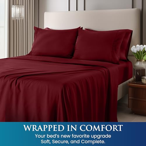 Utopia Bedding Queen Sheet Set - Brushed Microfiber - Soft Bed Sheets for Queen Size Bed Set - Includes 1 Fitted, 1 Flat, & 2 Pillow Cases - Deep Pocket (Burgundy) - Image 5
