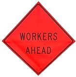 OrangeGear® 36' x 36' MUTCD TTC Compliant Safety Orange Mesh Temporary Traffic Control Rollup Sign (Workers Ahead (With Ribs))