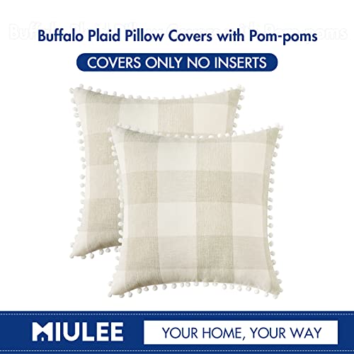 Miulee Set Of 2 Retro Farmhouse Buffalo Plaid Check Pillow Cases With Pom-Poms Decorativer Throw Pillow Covers Cushion Case For Sofa Couch 20X20 Inch Cream And Beige #TOP5
