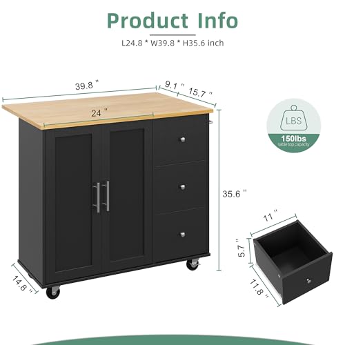 image for Shintenchi Rolling Kitchen Island Cart with Folding Drop Leaf Breakfas