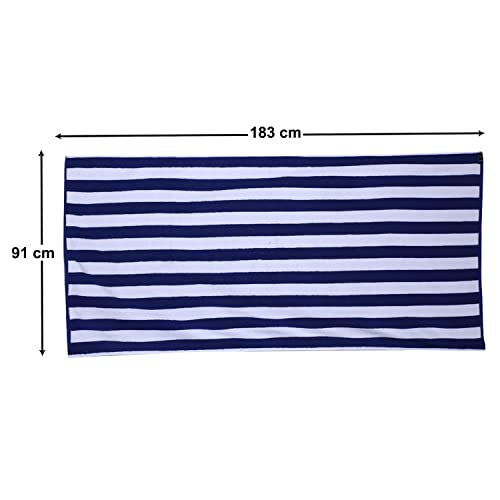 Image of Home Plus Studio 100% Cotton Towel Used for Hotel Pool /Swimming /Beach /Bath Sheet /Extra Large Size Bath Towel - Pack of 2 - Size 90 CM x 180 CM (36 inch in x 72 inch in) - Blue & White Stripes