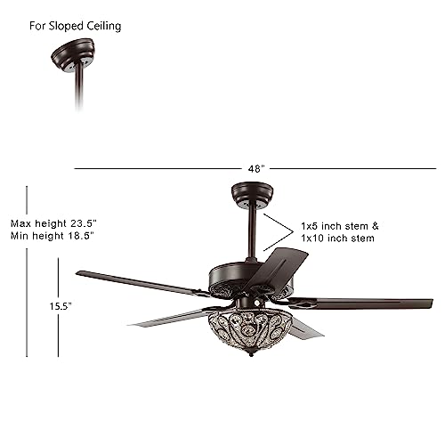 JONATHAN Y 48" Oil Rubbed Bronze 3-Light Wrought Iron LED Ceiling Fan with Remote, Traditional Glam Crystal Accents, 5 Reversible Blades, LED Bulbs Included JYL9704A by JONATHAN Y - Image 4