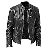 SAUTRV Faux Leather Biker Jacket Mens - Winter Leather Jackets For Men Vintage Stand Collar Leather Jacket Motorcycle Pu Faux Leather Jacket Fleece Lined Winter Outwear Leather Bomber Jacket #4