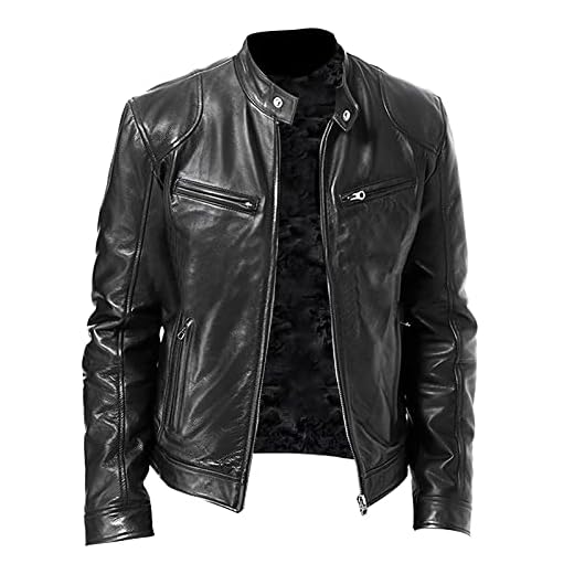 Homme Veste Hiver en Cuir Manteau Punk Bombers Long Retro Perfecto Blousons Legere Mi Saison Jacket Homologué Noir Blouson Sherpa Automne