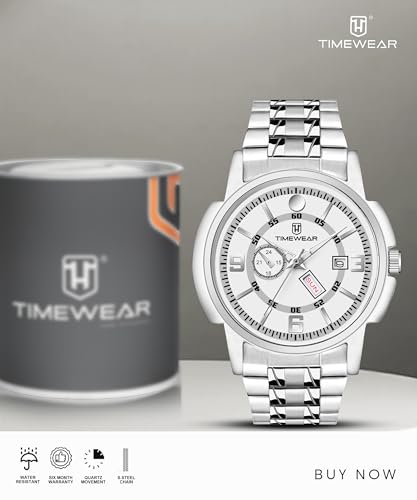 Image of TIMEWEAR Analog, Day Date Functioning, Stainless Steel Chain Watch for Men
