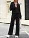 JUSTFASHIONNOW Womens 2 Piece Outfits Ribbed Knit Cozy Lounge Sets Casual Sweatsuits Lapel Half Zip Sweatshirts And Wide Leg Pants Tracksuit Sweater Sets (Black, Medium)