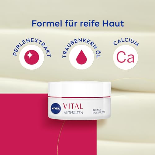 NIVEA VITAL Anti-Falten Intensiv Tagespflege für reife Haut, Gesichtspflege mit Calcium, Perlenextrakten & natürlichem Traubenkern Öl, Tagescreme für intensive Feuchtigkeit (50 ml) 3