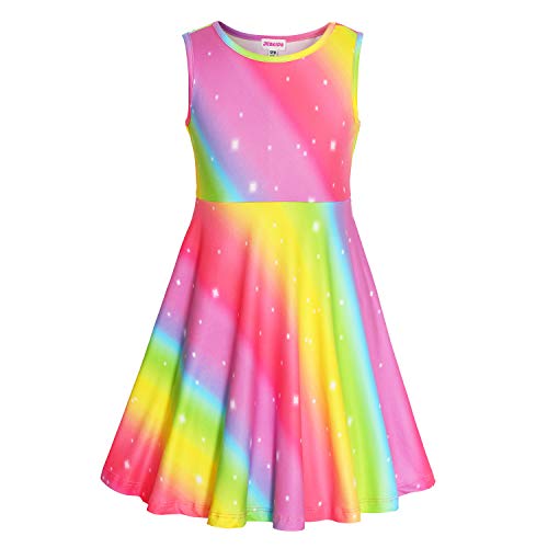 JESKIDS Little Girls Unicorn Dress Sleeveless Casual Twirl Dresses Print Sundress