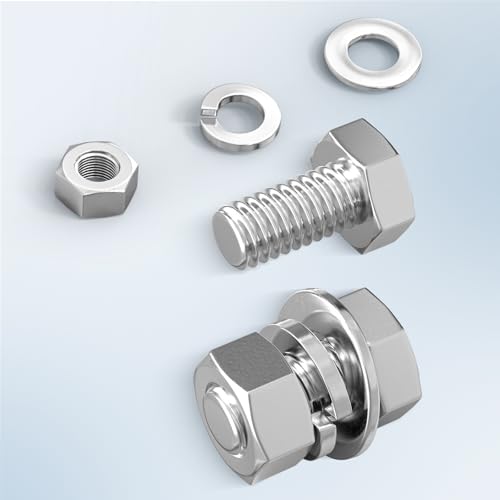 Image of 20PCS 5 /16-18 x 1 /2 inch 304 Stainless Steel External Hex Bolt, Fully Threaded Bolt with Nut Flat & Lock Washers and Spanner