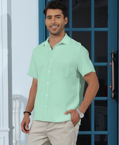 Casual Button Shirts for Men: Summer Solid Color Beach Short Sleeve Clothes4