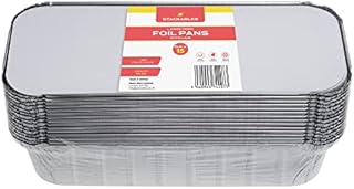 STACKABLES ~ Pack of 15 Large Rectangular Foil Trays 27 x 11.5 x 4.5cm ~ Large 1.5 Litre Loaf Aluminium Foil Pans with Lids for Baking Cooking Storing & Freezing
