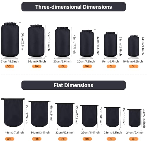 GliCraft 6 Pcs Waterproof Dry Bag Sack Lightweight Outdoor Dry Bags 35 L, 20 L, 15 L, 10 L, 5 L, 3 L Waterproof Boat Bag for Kayaking, Backpacking, Hiking, Camping Rafting(Black) - Thumbnail 2