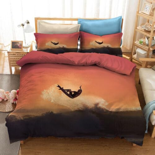 Housse de couette 90x190 surf orange et taie pour lit enfant en microfibre douce