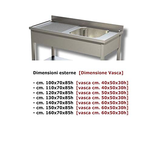 Lavatoio Lavello armadiato ad 1 Vasca + sgocciolatoio Laterale. Prof. 70-140x70x85H, Senza Ruote, Sgocciolatoio Sinistro