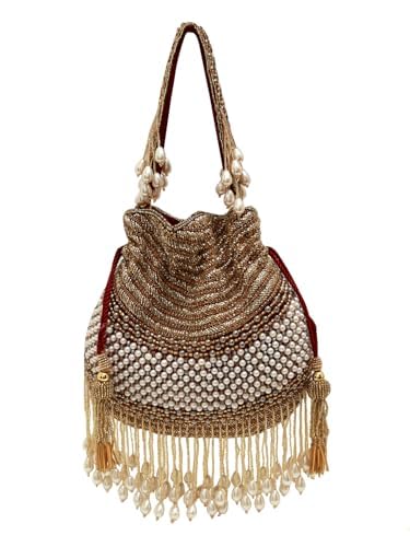 Dua Pearl Potli Bag Clutches for women Purses Luxury Evening Handbags for ladies with Detachable Handle-image-20