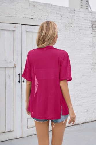 Image of Iandroiy Women's Lightweight Open Front Cardigans Casual Short Sleeve Blouse Tops