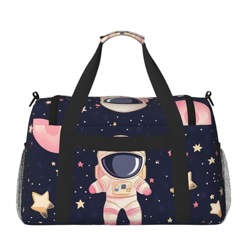Cartoon Astronaut Duffle Bag for Travel Space Planet Sports Gym Tote Carry On Bag Large Shoulder Weekend Overnight for Workout2
