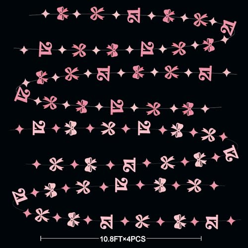 Image of Glitter Pink 21st Bow Birthday Decorations Hot Pink Conquette Bow Garland Streamer Banner Backdrop for Girls Happy 21st Birthday Finally Legal Cheers to 21 Years Old Anniversary Party Supplies