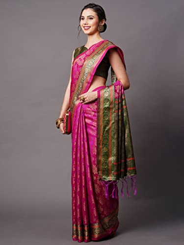 Image of AKHILAM Women's Banarasi Silk Woven Design Saree With Unstitched Blouse Piece (RYLBNR06 Parent)