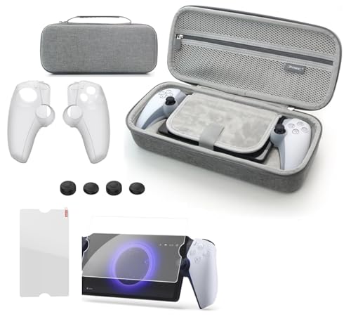 Image of TMG 5in1 Accessories for PS Portal Console Carrying Case Storage Bag for PS5 Portal with Tempered Glass Screen Protector + Cover Case+ Grips + Silicone for Controller Part .(Grey)