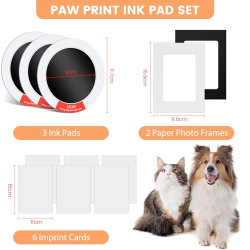 Taricor Baby Fussabdruck Set, Pfotenabdruck Set Hund und Katze, 3pcs Fußabdruck Baby mit 2 Fotorahmen 6 Karten, ohne Kontakt zur Farbe, Baby Handabdruck und Fußabdruck, Geschenk für Haustiere Besitzer