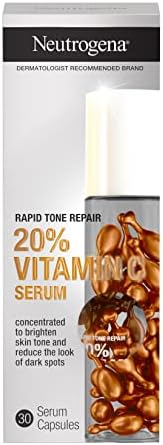 Neutrogena Rapid Tone Repair 20% Vitamin C Brightening Serum Capsules, Antioxidant Face Serum to Brighten Skin Tone & Reduce The Look of Dark Spots, Non-Comedogenic, 30 Serum Capsules