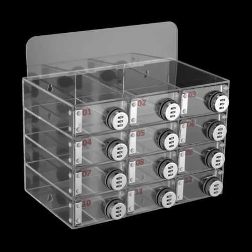 YUYFCC 12 Slots Cell Phone Locker Clear Acrylic Sell Phone Lock Box Modern Cell Phone Locker Storage Cabinet Organizer with Combination Lock for Office School Classroom, Clear