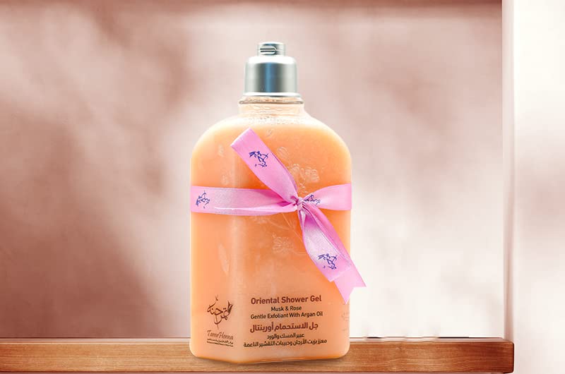 Tamr Henna Luxury Oriental Shower Gel Musk and Rose | Rich in Argan Oil, Saffron| Sulfate Free, Silicone Free, Paraben free | Cleansing, Exfoliating, Delicate | 250 ml