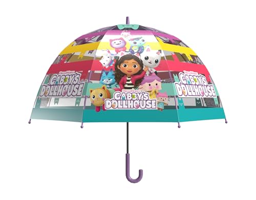 CyP Brands- Gabby - Paraguas infantil, Burbuja, Transparente, Paraguan manual, 48 cm., Multicolor, Producto Oficial