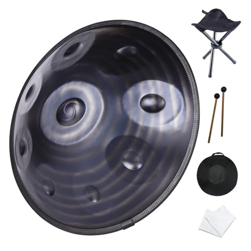 Bęben handpan d-moll 440 Hz 432 Hz Zestaw perkusyjny handpan ze stali nierdzewnej Instrument dla dorosłych Koncert jogi z torbą transportową Stojak na bęben ręczny (Kolor: 10 nut, Rozmiar: Niebiesk