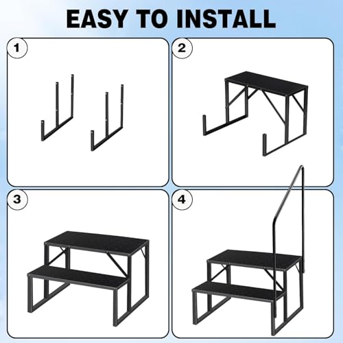 Escalera para piscina elevada con barandilla y 2 peldaños negra miniatura 4