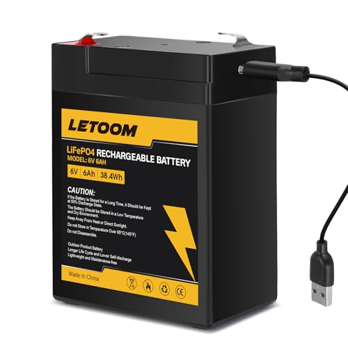 6V Battery LiFePO4 USB Rechargeable 6Ah Lithium Phosphate Battery 2000+ Cycles for Ride On Toys Deer Feeder Emergency Light Game Feeder Alarm System (6V 6Ah 1 Pack)